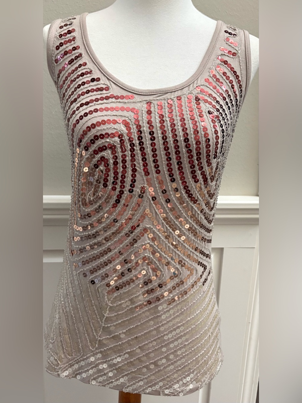 Boston Proper Taupe Multi Color Sequin Tank Top-XS-Brand New